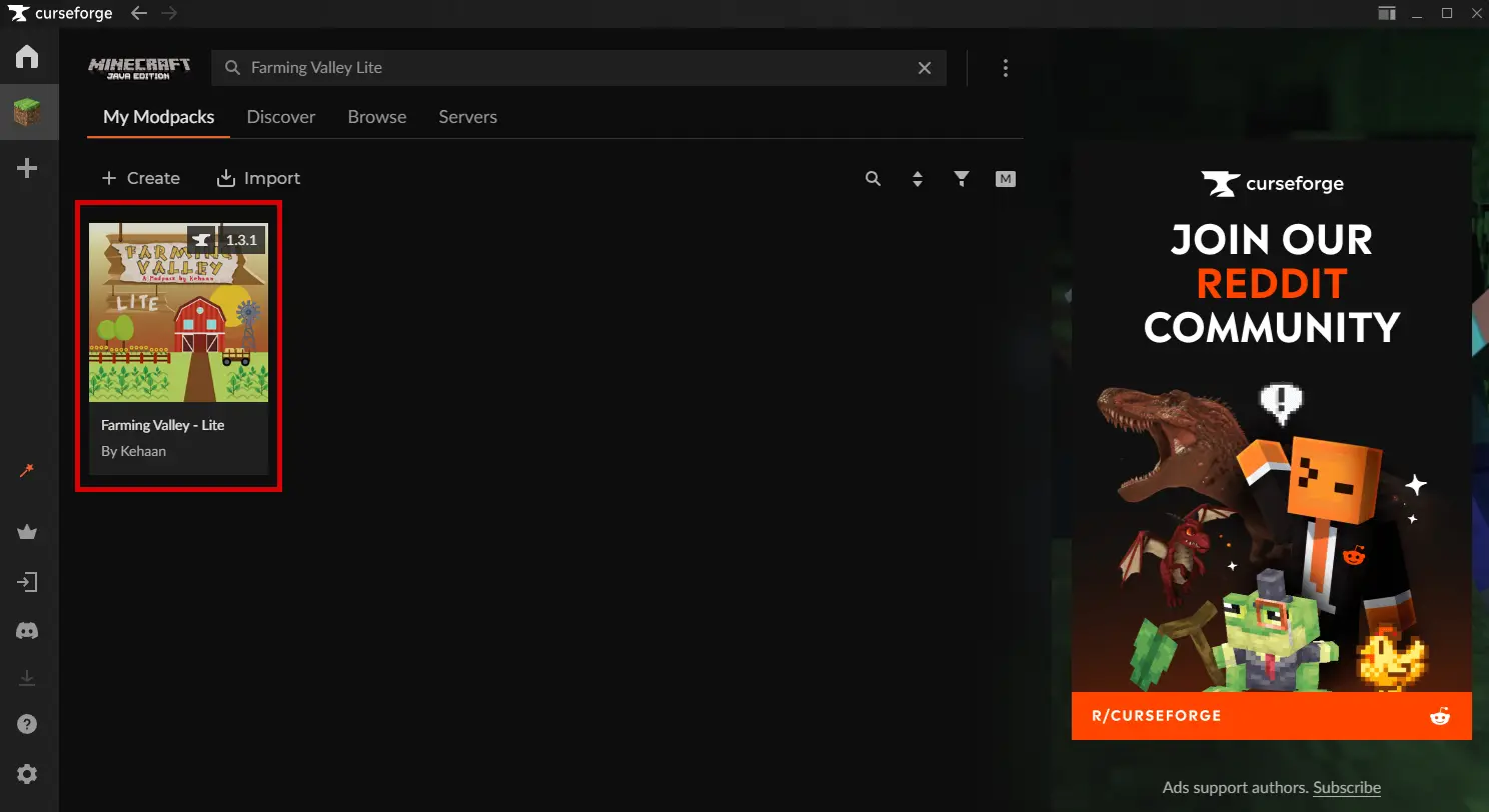 Launcher con el modpack instalado